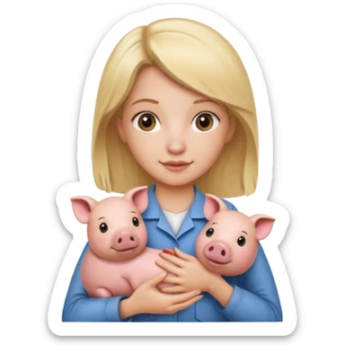 Female blonde vet holding a pig sticker