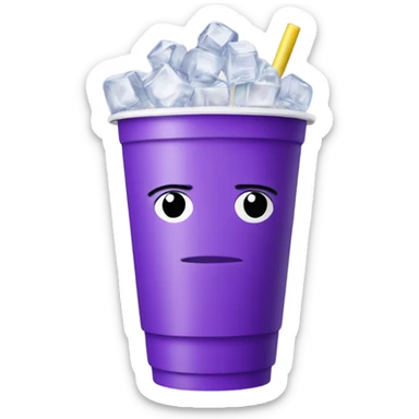 Double styrofoam cup with ice cubes and purple drink sticker