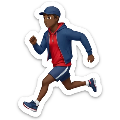 Black Man Wearing Navy Cap. Red hoodie. and running. right side sticker
