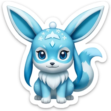 Glaceon pokémon with snowflakes and light blue hearts around face sticker