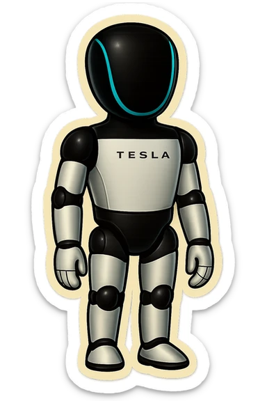 Fullbody Tesla robot emoji in arms down pose with neutral expression, same style as the reference image. sticker