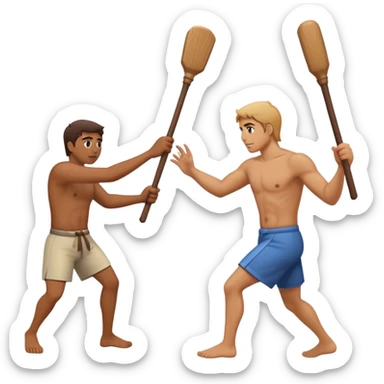 Man hitting another man with stick across back sticker