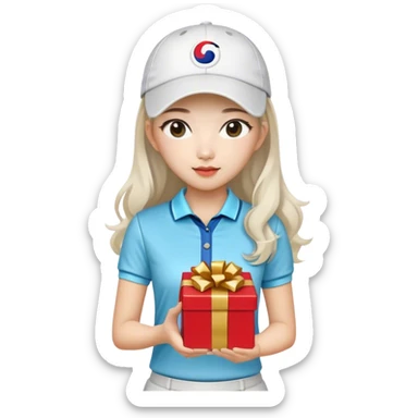 Long hair Korean Female Golf player with gift nice outfit sticker