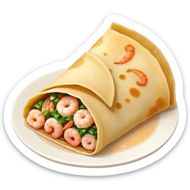 Bánh Xèo Cinematic Realistic Bánh Xèo Dish Emoji, depicted as a crispy, folded semi circle crepe filled with tiny shrimp and pork, rendered with dynamic textures and vibrant, appetizing lighting. sticker