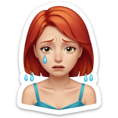 Beautiful lady crying can see shoulders red hair sticker
