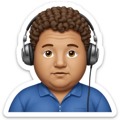 fat man with curly hair and headphones sticker