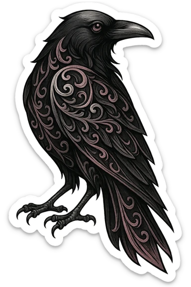 gothic raven, pink and silver, elegant and mysterious, no background sticker