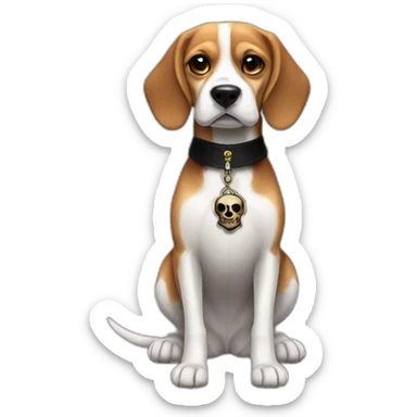 beagle with black collar and full dark skull medallion  sticker