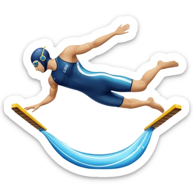 An icon showing a diver captured mid-air in a graceful pose above a pool, with a diving board behind and water below. Splash trails and motion lines emphasize precision and elegance. Transparent background highlights the beauty and focus of competitive diving. sticker