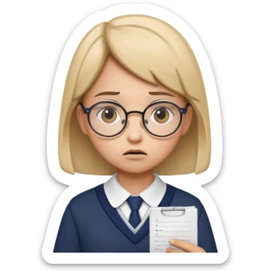 Frowns with Glasses, Angry Student: Teen in uniform, round glasses, holding test paper, pouting
 sticker