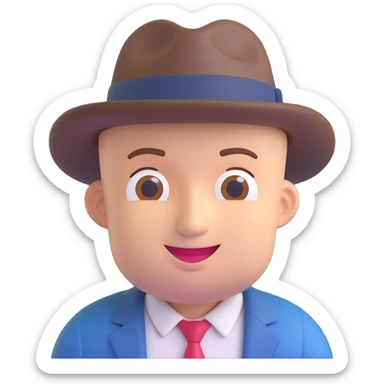 bald man with a fedora, smirking, 3D emoji style sticker