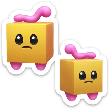 Yellow cube with long black Kirby eyes with pink Kirby feet sticker