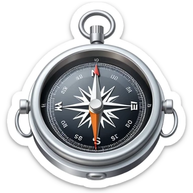 The standard iOS compass emoji 🧭 with a white ribbon threaded through the metal loop at the top of the compass sticker