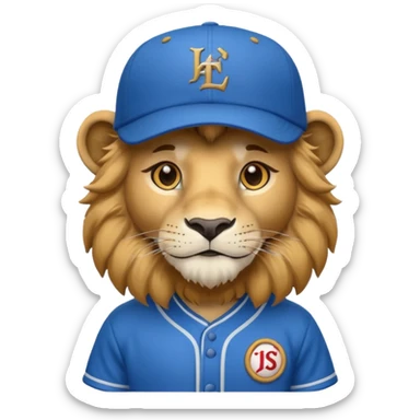 lion with blue baseball jersey and hat sticker