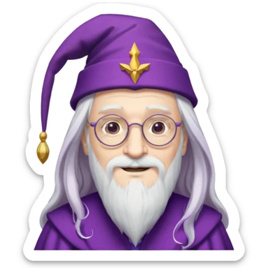 dumbledore, long white hair, wear purple magic hat, glasses sticker