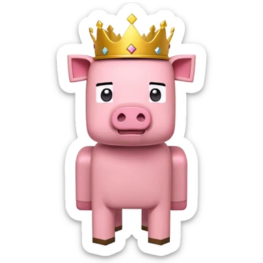minecraft pig full body pink blocky animal square head square body wearing a crown sticker