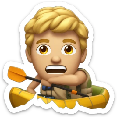 Angry tan guy with buzzed hair cut  rafting on a river sticker