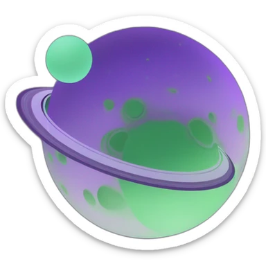 green planet with purple saturn rings and grey moon sticker