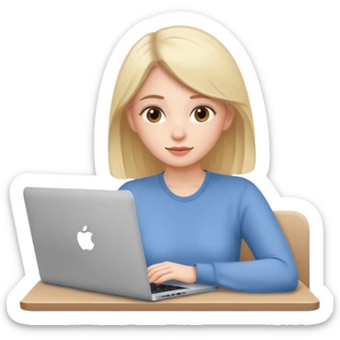 Young woman in front of laptop working from home. Create the second image with a white sticker background. sticker