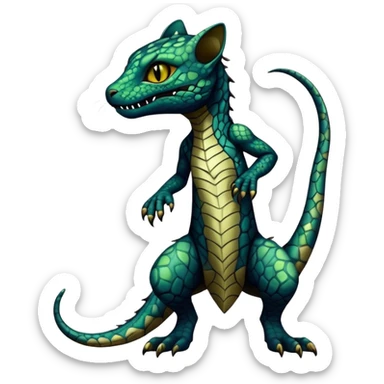 a dark gothic edgy reptilian feline-vernid-fionbri-creature with splash patterns full body sticker