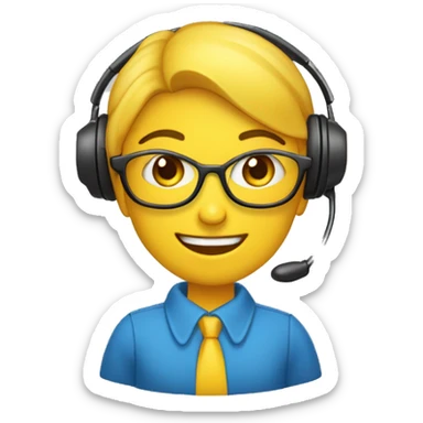 Você é um atendente de telemarketing crie uma emoji com uma blusa amarela e um fone com mãos no computador teclando na blusa adicione a letra M em azul sticker