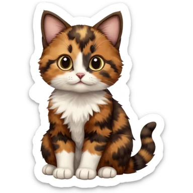 A high-resolution photo-realistic digital illustration of a brown multicoloured  tortoiseshell cat kitten, chest upward sticker