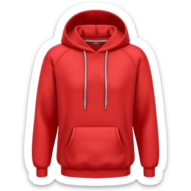 A 3D cartoon red hoodie with soft folds, drawstrings, and a casual fit, isolated plain background. plain , no texture. sticker