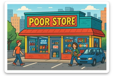 Convenience store named poor store and more sticker
