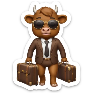 generate an emoji of a bull that is travelling. maybe wearing sunglasses or drinking a drink or carrying a suitcase sticker