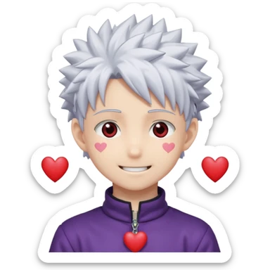 Killua Zoldyck from the anime Hunter x Hunter has hearts popping out of his eyes in an anime style. sticker