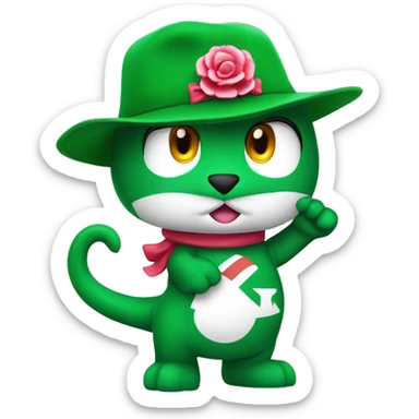arsenal soccer team green gunnersaurus mascot wearing hello kitty character on hat sticker