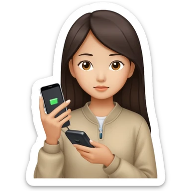  A chinese girl watching video on her phone while charging sticker