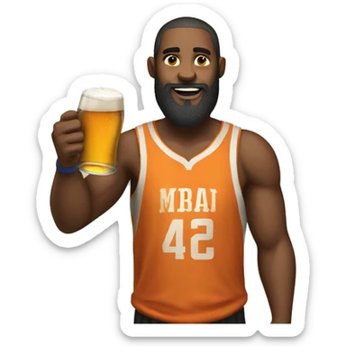 Bearded man drinking beer wearing basketball jersey  sticker
