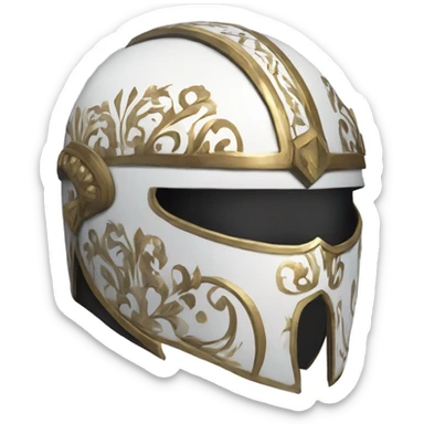 ornate full-face closed armet helmet intricate white inlays sticker
