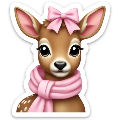 cute deer with baby pink scarf and bow sticker
