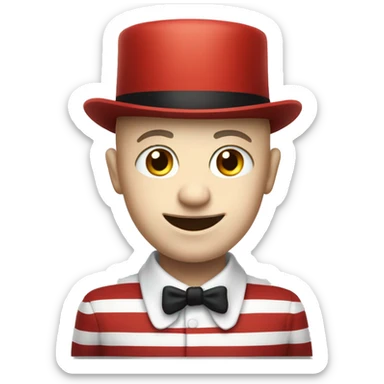 bald boy with eerie smile and striped red and white top hat  sticker
