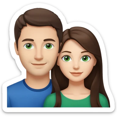“A Polaroid-style photo of a couple with a heart of a white woman with long brunette hair and blue eyes, and a white man with short brunette hair and green eyes.” sticker