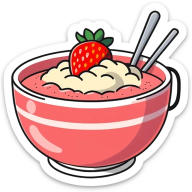 hot bowl of strawberry porridge with steam sticker