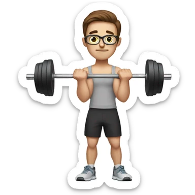 white nerd guy with brown hair doing weight training sticker