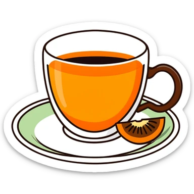 traditional carajillo in a small espresso cup with a slice of orange cantaloupe melon on a saucer sticker