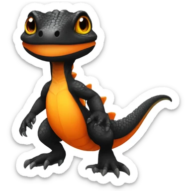 Black Shiny Lizard-Reptile-Raptor-Fakémon with Orange belly Full Body sticker