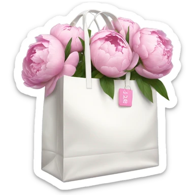 Realistic white shopping bag with pink peonies in it  sticker