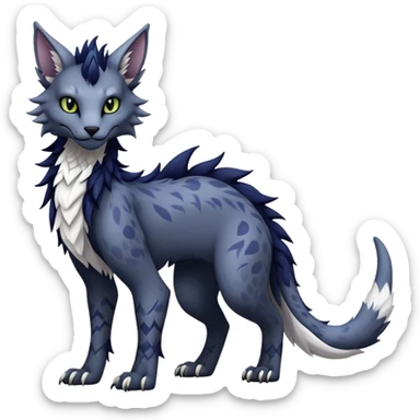 Kawaii dark edgy fantasy feline-vernid-sergal-fursona animal creature with a tufted tail full body with intricate markings  sticker