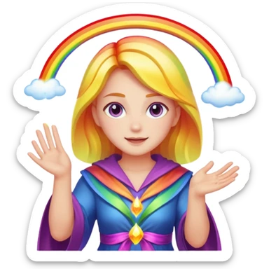 Lux from League of Legends casting a rainbow spell, vibrant colors, glowing light sticker