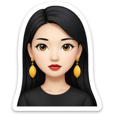 Attractive asian woman with a wide face, dark makeup, Long hair and earrings sticker