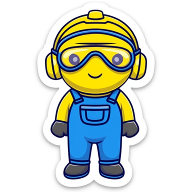 minion from despicable me, yellow character with blue overalls and goggles sticker