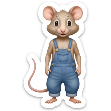 cartoonish hillbilly rat wearing overalls no shirt standing and talking. human eyes sticker