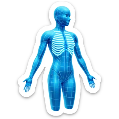 Human body silhouette with digital 3D scanning grid lines covering it, futuristic body scan sticker