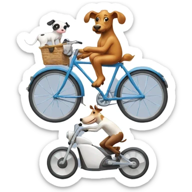 Squid riding a bike with a dog, cow and,horse sticker