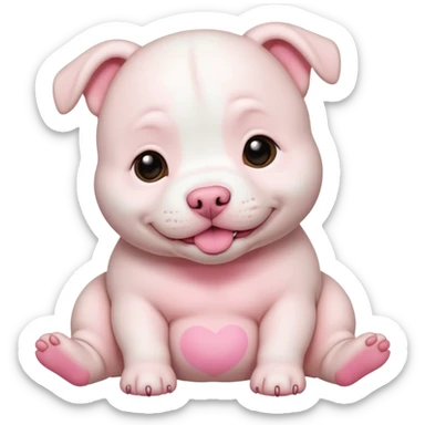 chubby white baby pitbull showing its belly sticker